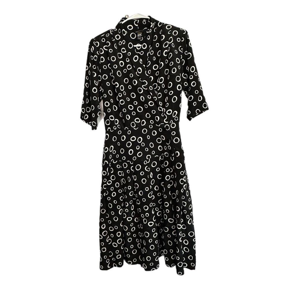 C22 Nilani Vintage Black Dress with White Circles, Size 3/4, Pre-owned